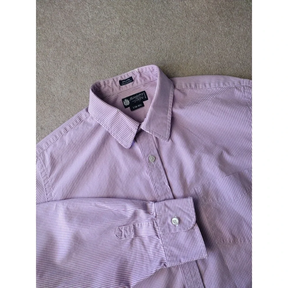 J. CREW Button Up Shirt Men Large Pink‎ White Checked Haberdashery Long Sleeve